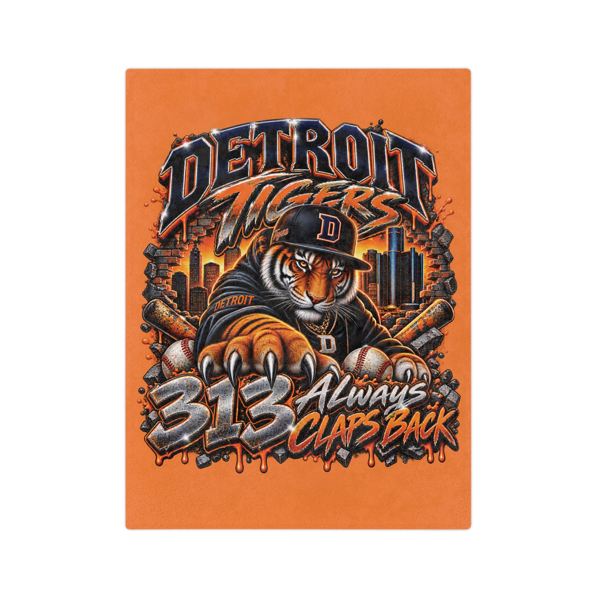 Detroit Tigers Tiger Mascot Blanket | 313 Always Claps Back Velveteen Microfiber