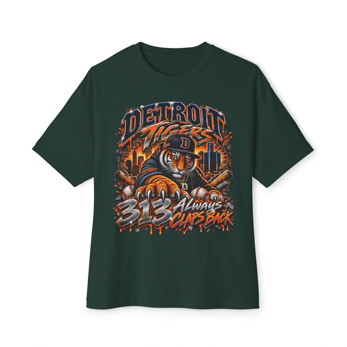 Detroit Tigers Mascot Graphic Tee | Vintage Baseball City Skyline Tee