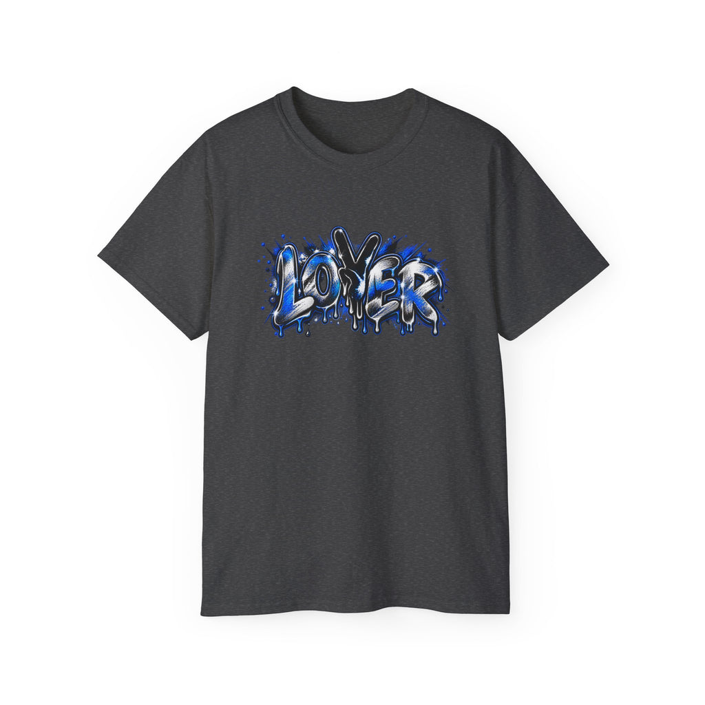 Graffiti 'Lover' Drip Design T-Shirt | Street Art Blue Black