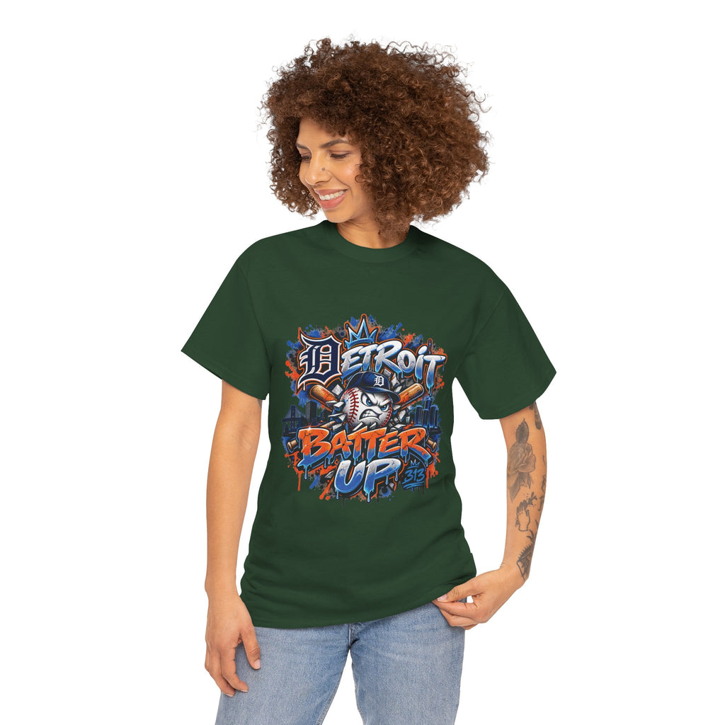 Detroit Batter Up T-Shirt | Baseball City Skyline Tee