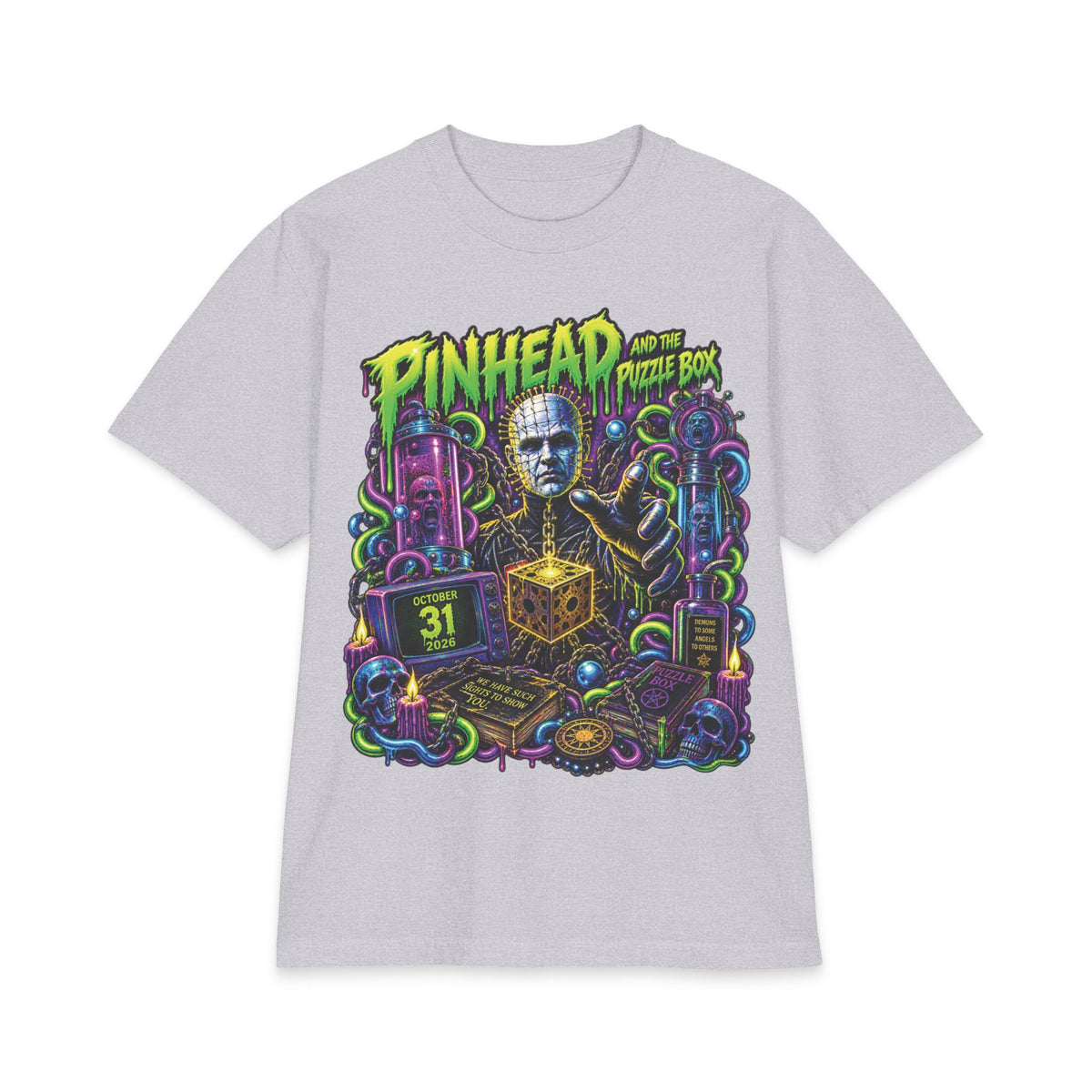 Pinhead Puzzle Box Illustration T-Shirt | Horror Movie Graphic Tee