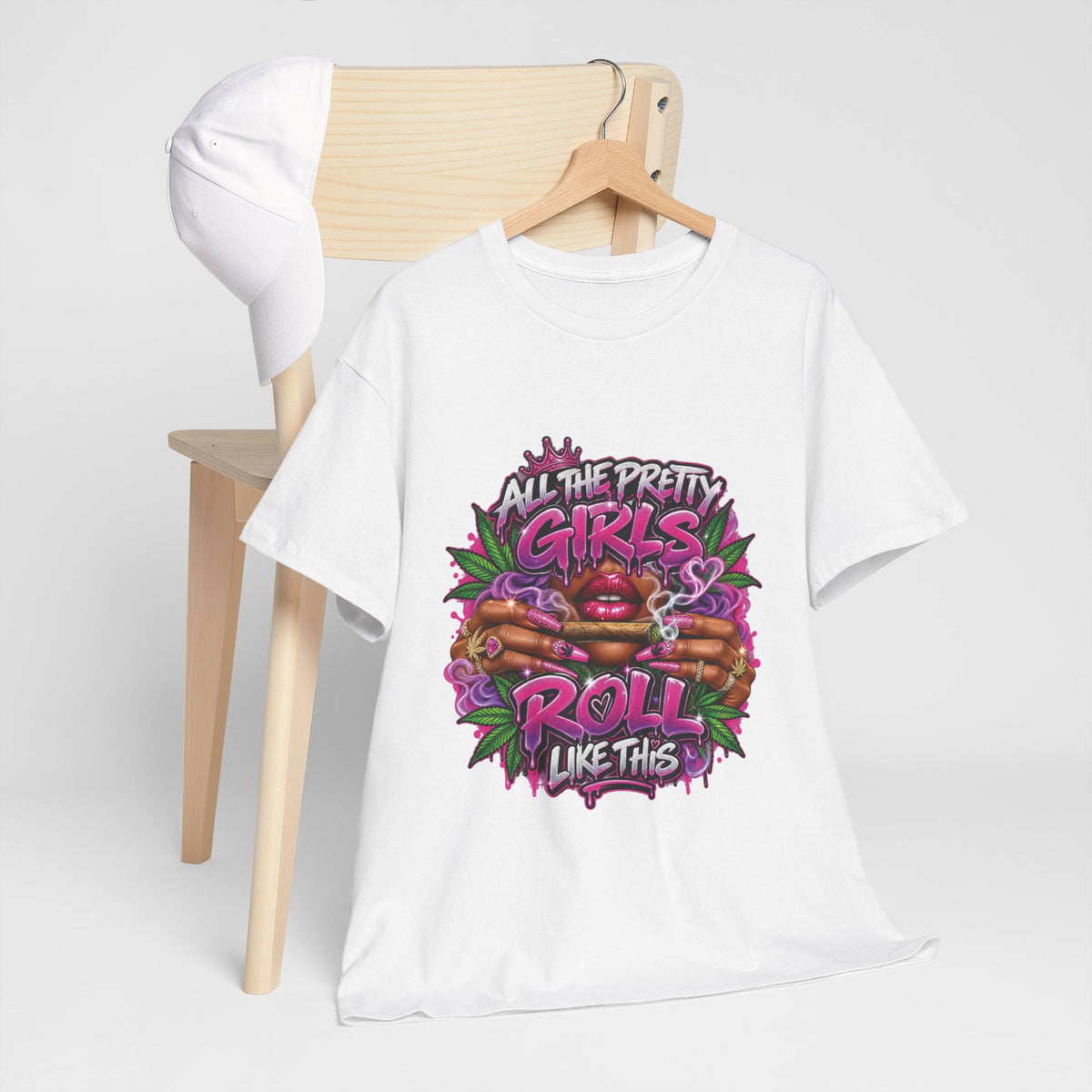 All The Pretty Girls Roll Like This T-Shirt | Pink Graffiti Cannabis Hands Design