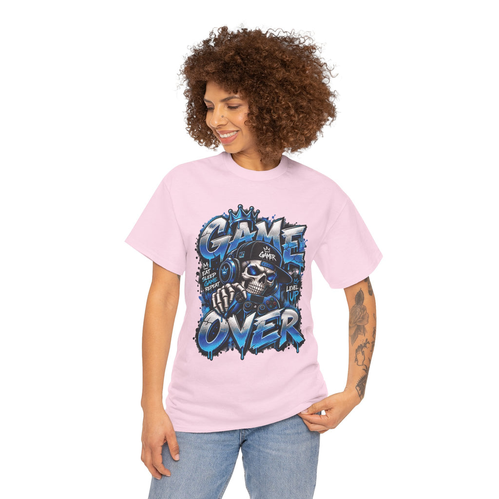 Game Over Skull Gamer T-Shirt | Level Up Graphic Tee