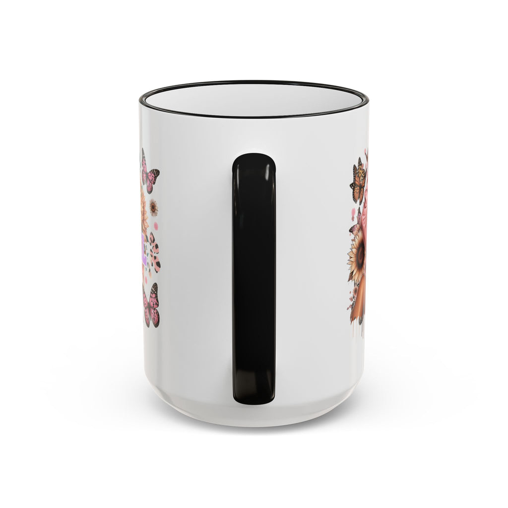 Anxiety Is My Name, Stay Calm mug | Floral Sunflowers & Butterflies Accent Rim Handle