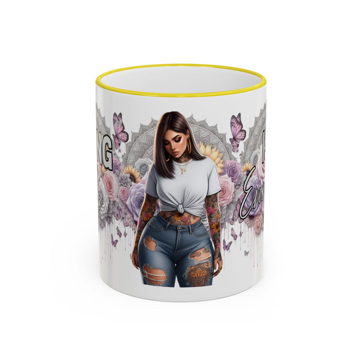 Curvy Tattooed Woman Illustration Mug | Accent Rim & Handle