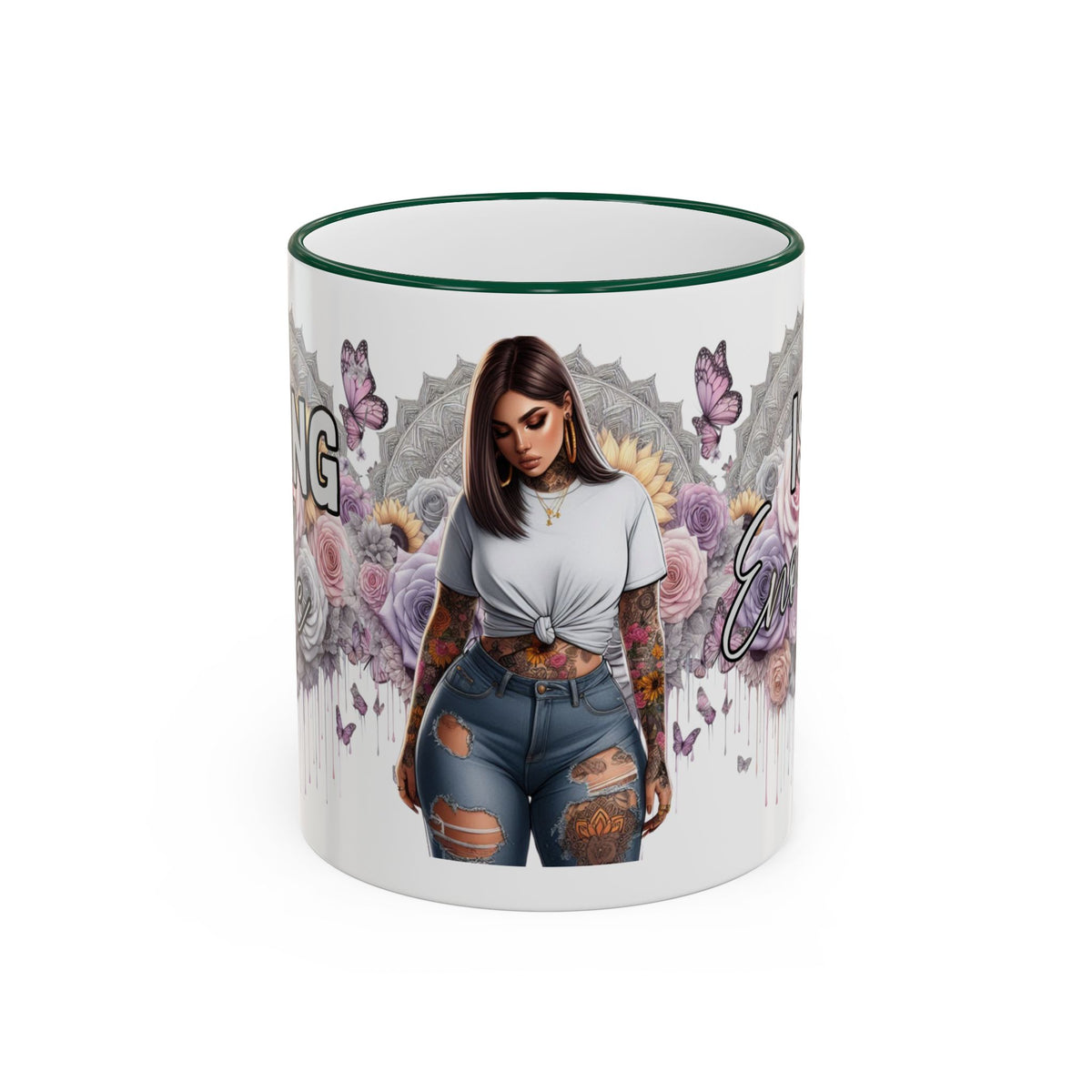 Curvy Tattooed Woman Illustration Mug | Accent Rim & Handle