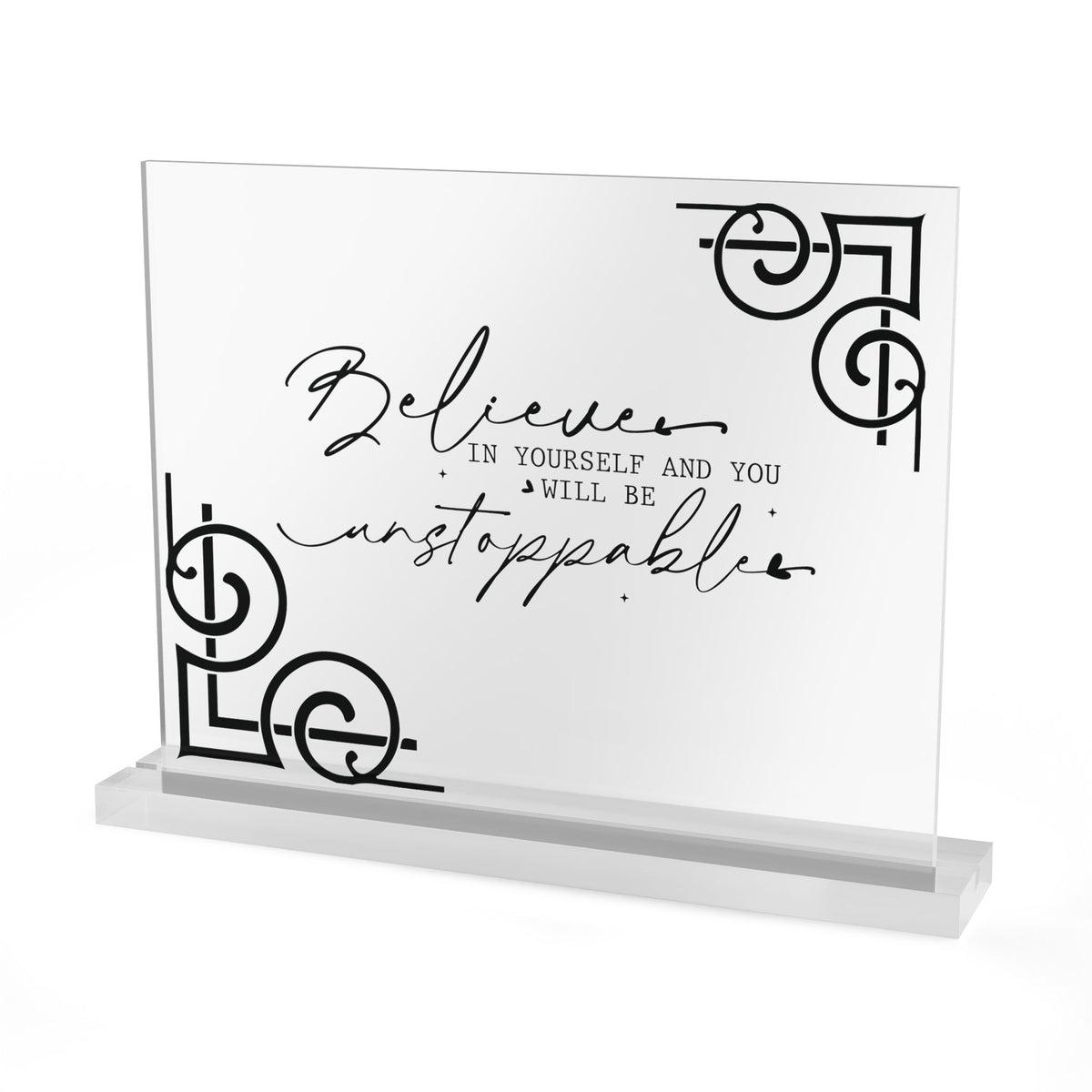 Believe in Yourself script motivational acrylic table sign | rectangular desk plaque