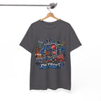 Detroit Skyline Collage T-Shirt | Motor City Landmarks, Vintage Neon Design