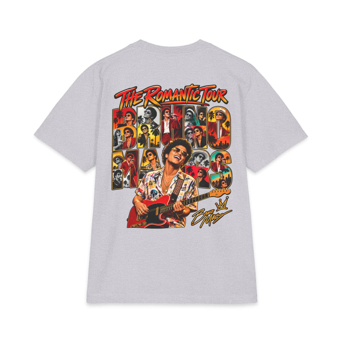Bruno Retro Pop Singer Portrait T-Shirt | Tour Poster Back Graphic