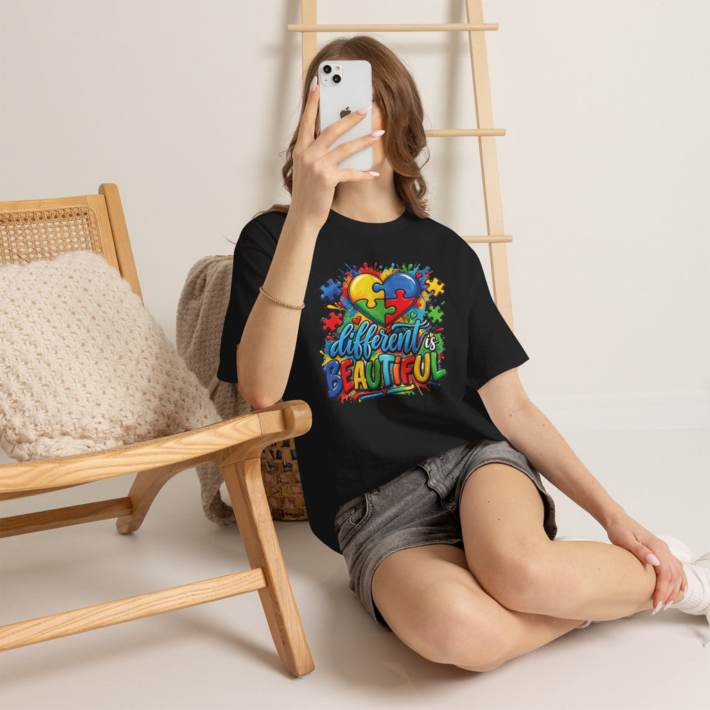 Different Is Beautiful Autism Puzzle Heart T-Shirt | Neurodiversity Awareness Tee