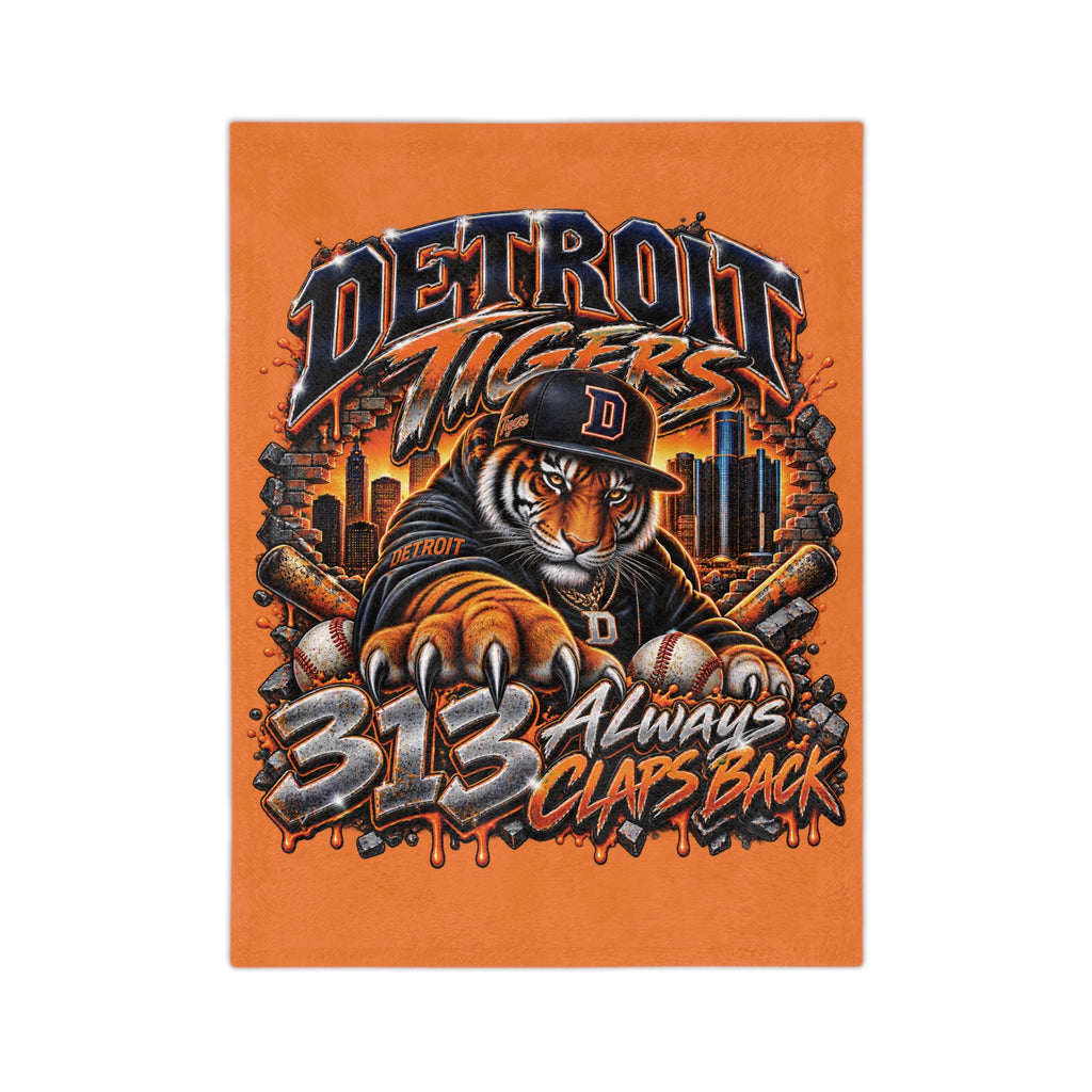 Detroit Tigers Tiger Mascot Blanket | 313 Always Claps Back Velveteen Microfiber