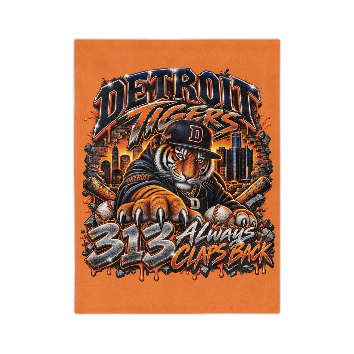 Detroit Tigers Tiger Mascot Blanket | 313 Always Claps Back Velveteen Microfiber