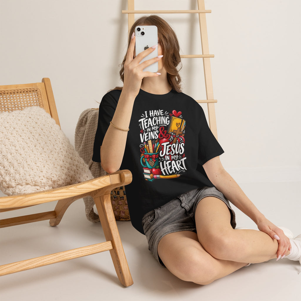 Teaching in My Veins & Jesus in My Heart T-Shirt | Teacher Faith Tee