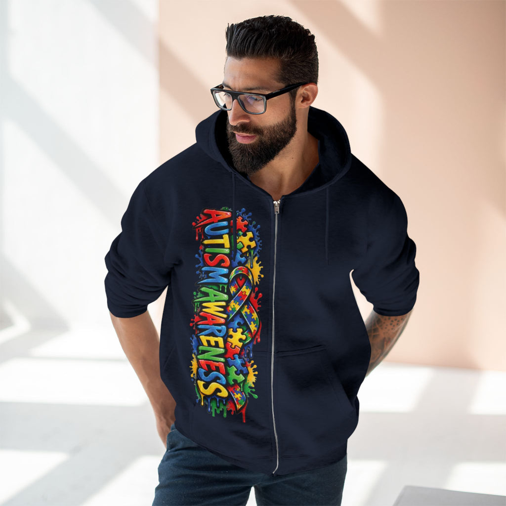 Autism Awareness Puzzle Heart Zip Hoodie | Colorful Awareness Design
