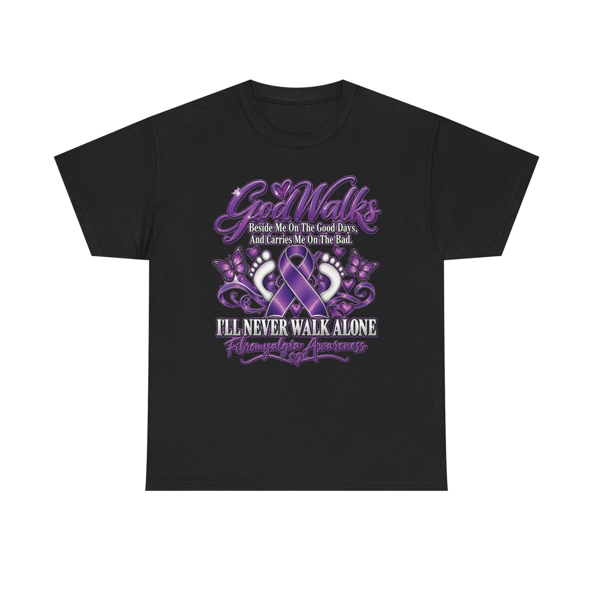 God Walks purple ribbon awareness T-Shirt | I'll Never Walk Alone design