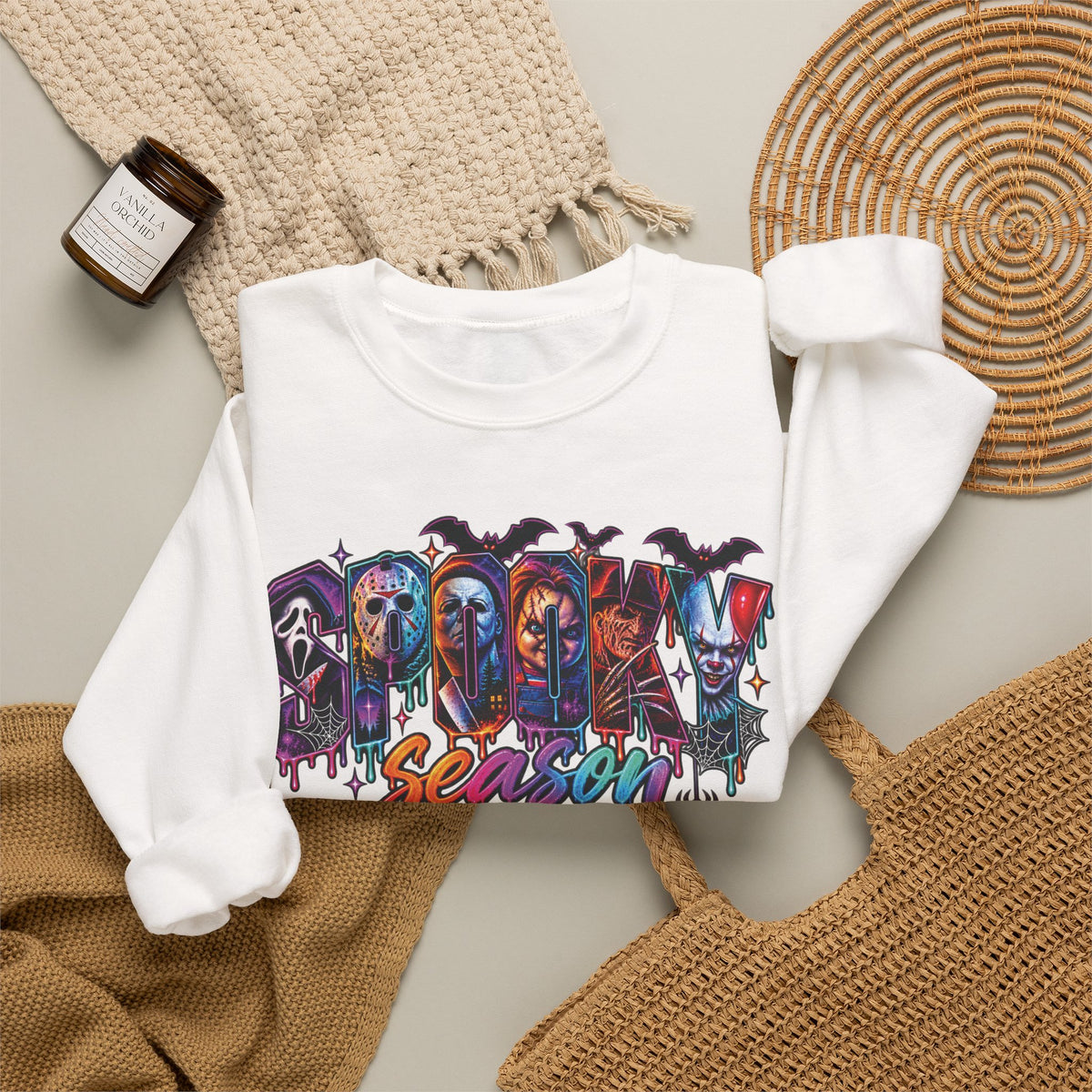 Spooky Season Horror Character Skateboard Crewneck Sweatshirt | Gothic Skate Graffiti
