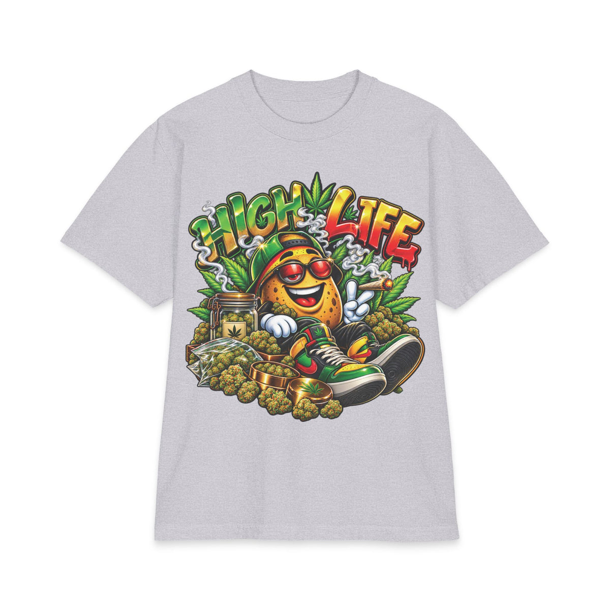 Detroir 420 High Life Smiley Stoner T-Shirt | Cannabis Leaf Skateboard Graphic