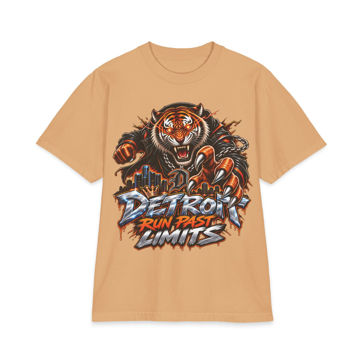 Detroit Run Past Limits T-Shirt | Tiger City Skyline Graphic