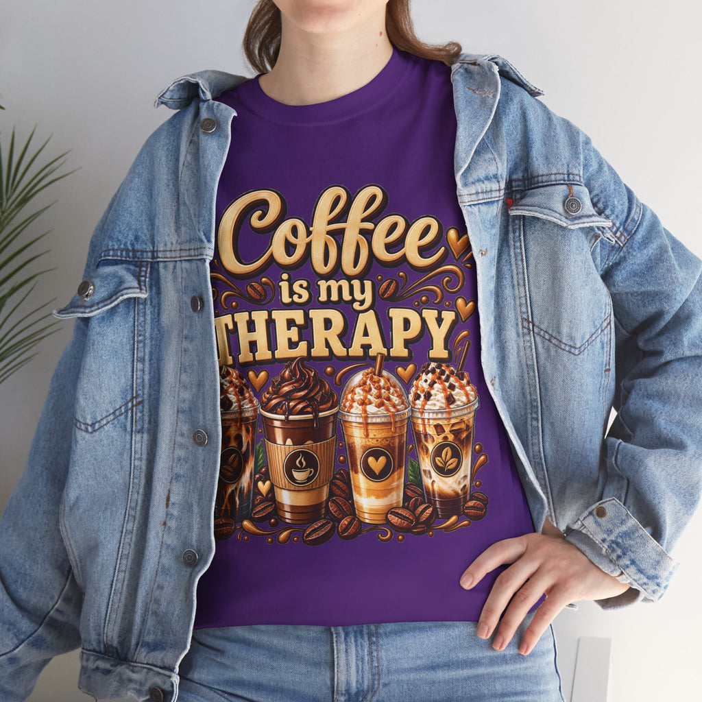 Coffee Is My Therapy T-Shirt | Coffee Cups Illustration, Cozy Beverage Tee