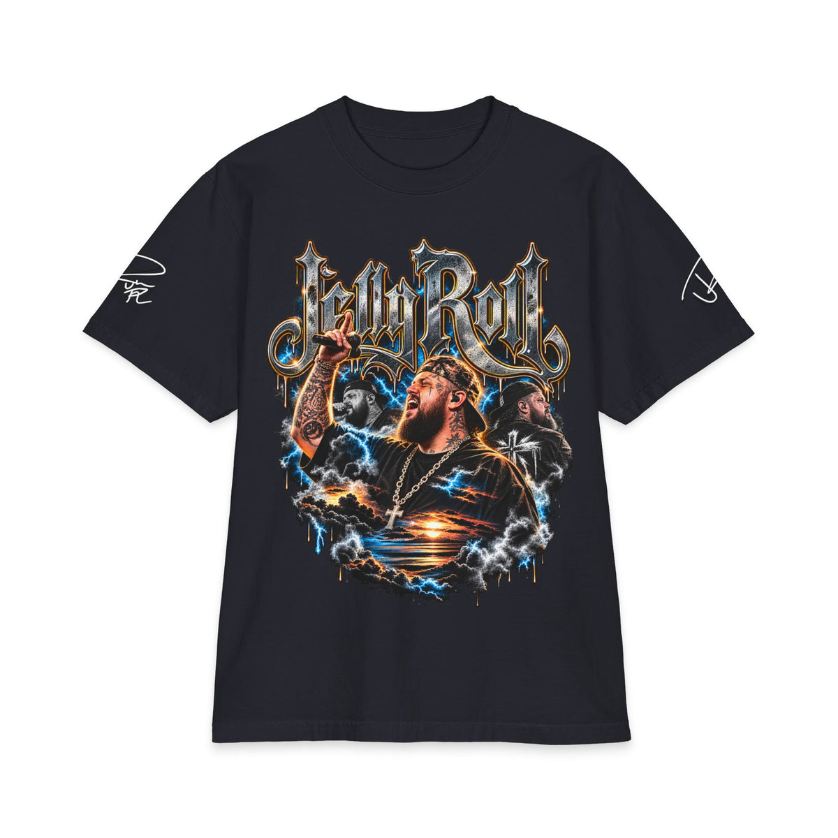 Roll Jelly portrait graphic Tee | Country singer storm art