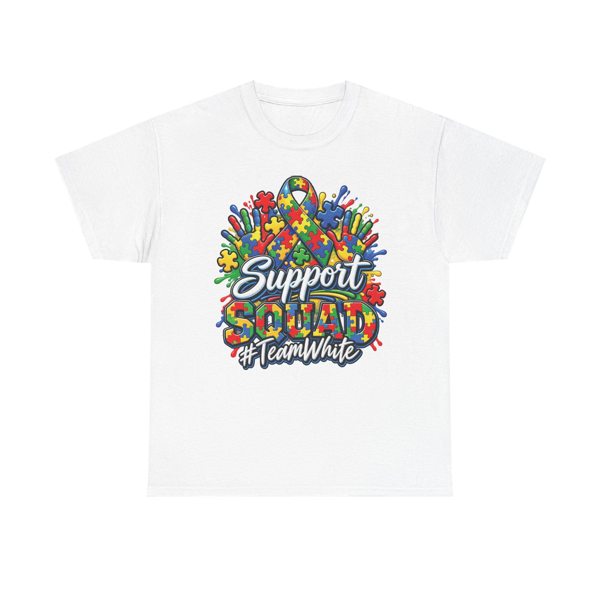 Support Squad T-Shirt | Autism Awareness Ribbon, Puzzle Heart Design