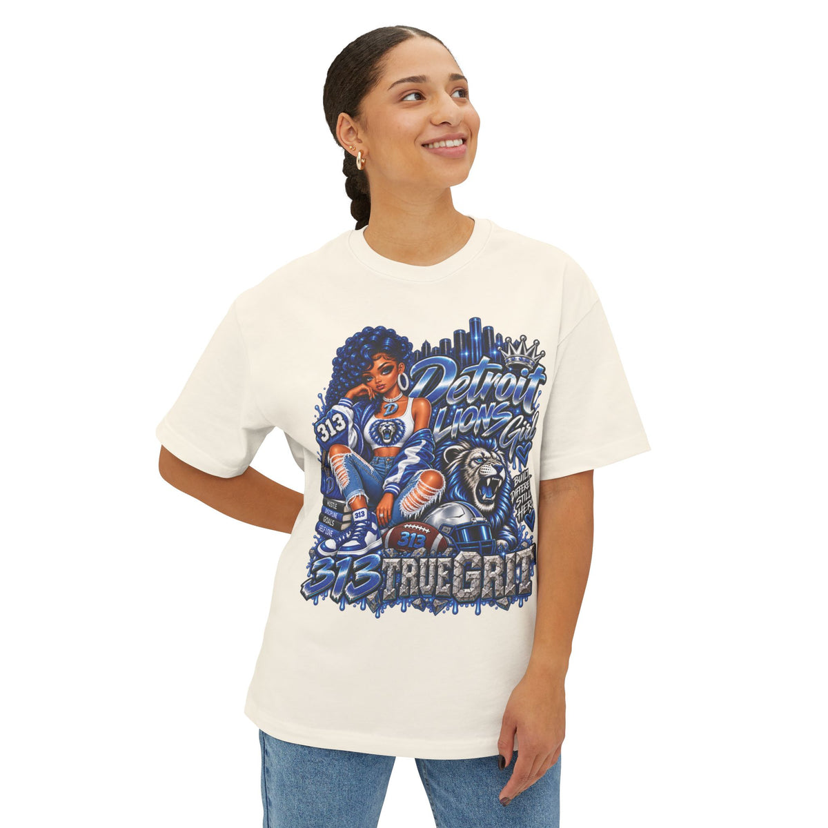 Lions Detroit City Grit tee | Motor City skyline, 313, sneaker and bulldog illustration