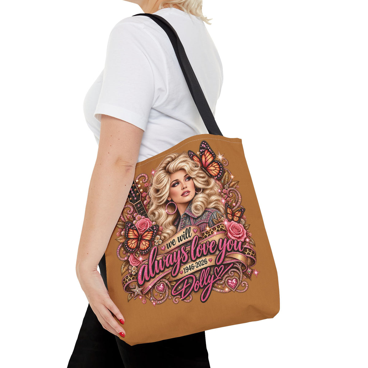 Dolly Parton portrait tote bag | 'I Will Always Love You' music lyric design