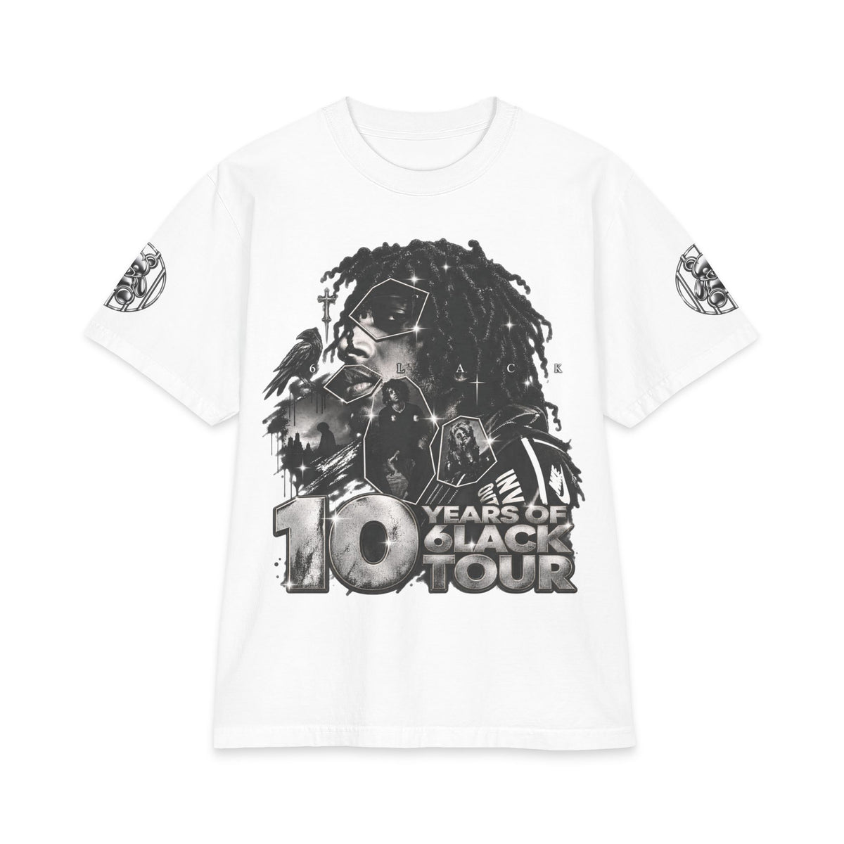 10 Years of 6lack Tour graphic T-Shirt | Number 6 back design