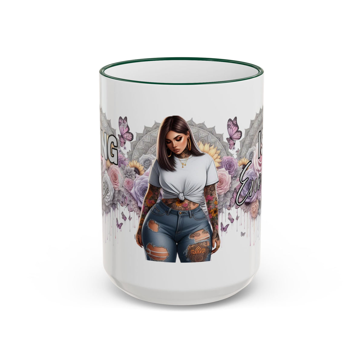 Curvy Tattooed Woman Illustration Mug | Accent Rim & Handle