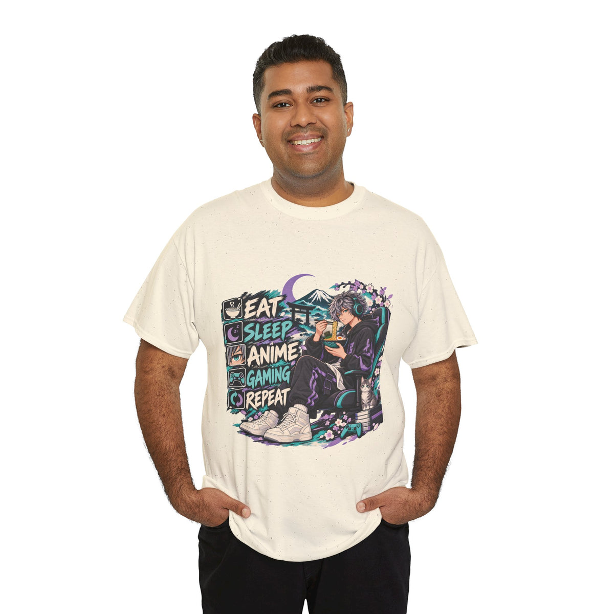 Eat Sleep Anime Gaming Repeat Video Game Graphic T-Shirt