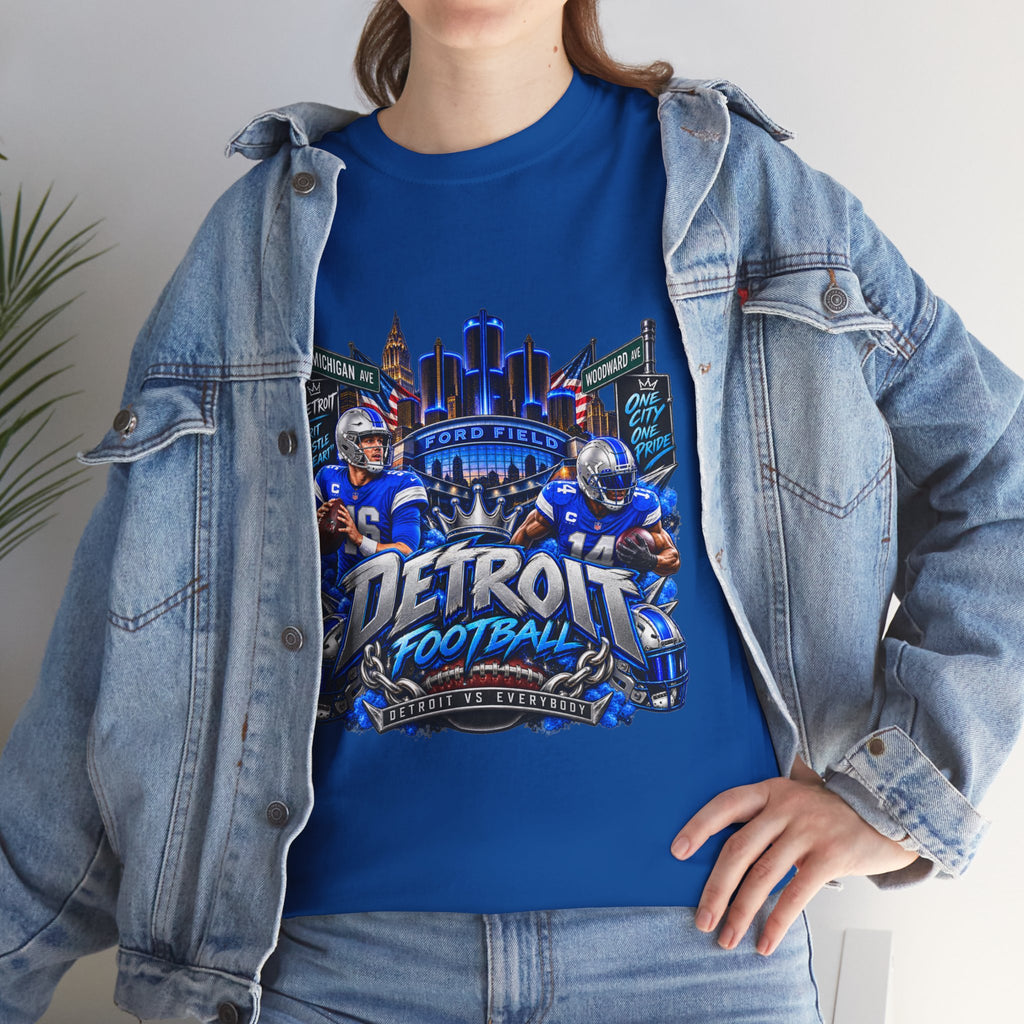 Detroit Football Graphic Tee | City Skyline, Players, Lions-Inspired Design
