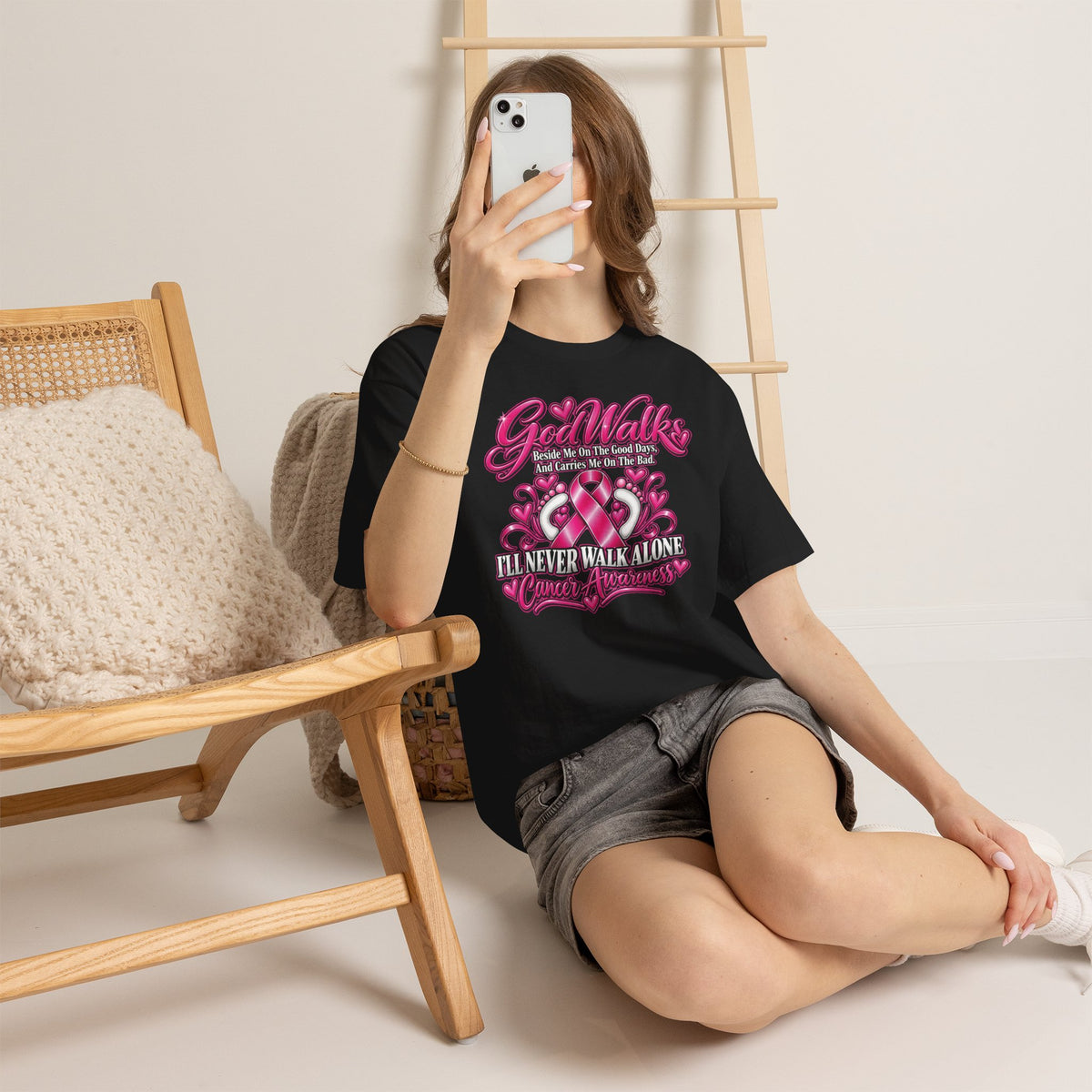 Breast Cancer Awareness Ribbon Tee | I'll Never Walk Alone, God Walks