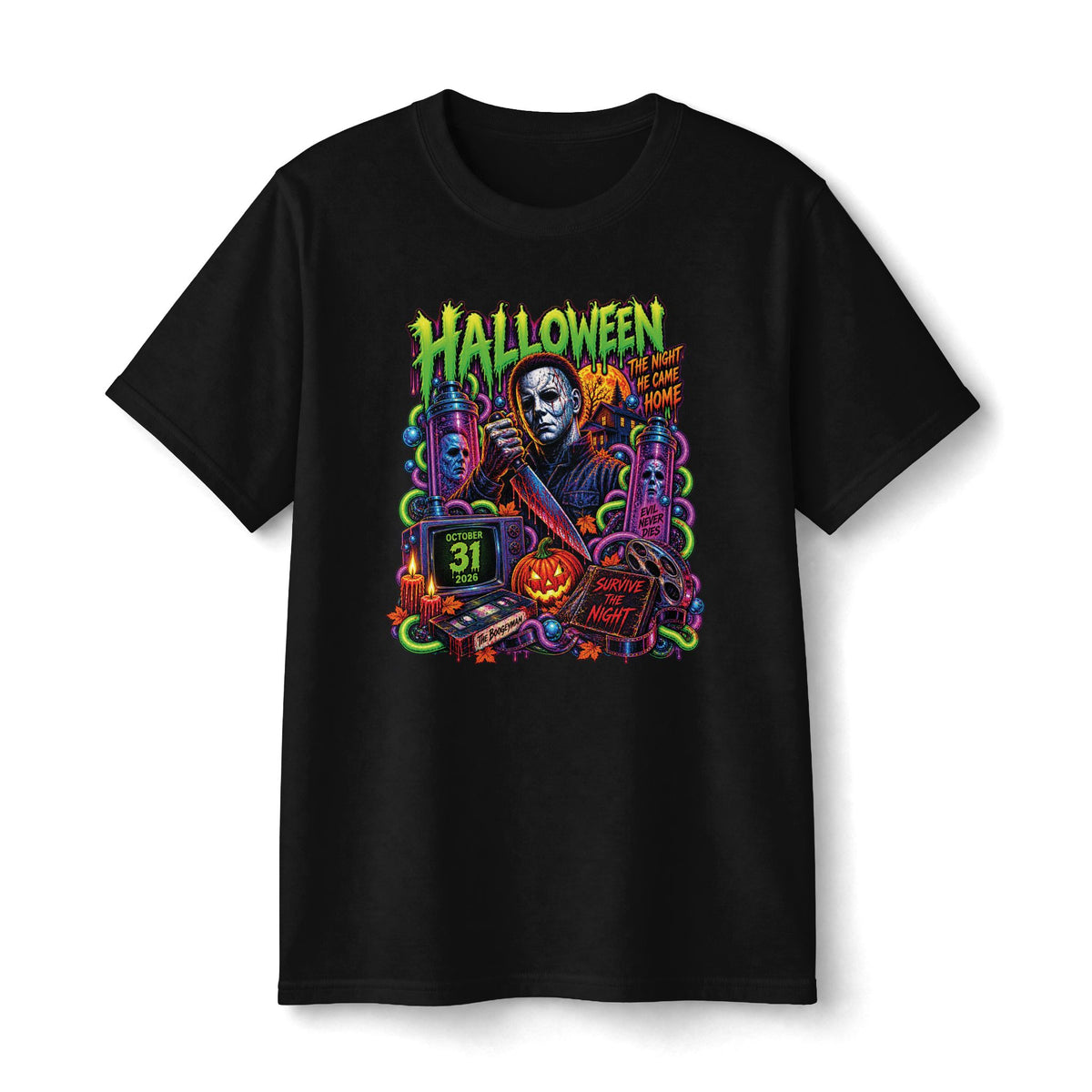 Halloween Michael Myers Collage Tee | Retro Horror Pumpkin Mask Slasher