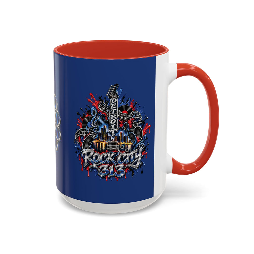 Detroit Rock City 313 Blue Accent Mug | Cityscape Guitar Graffiti Design