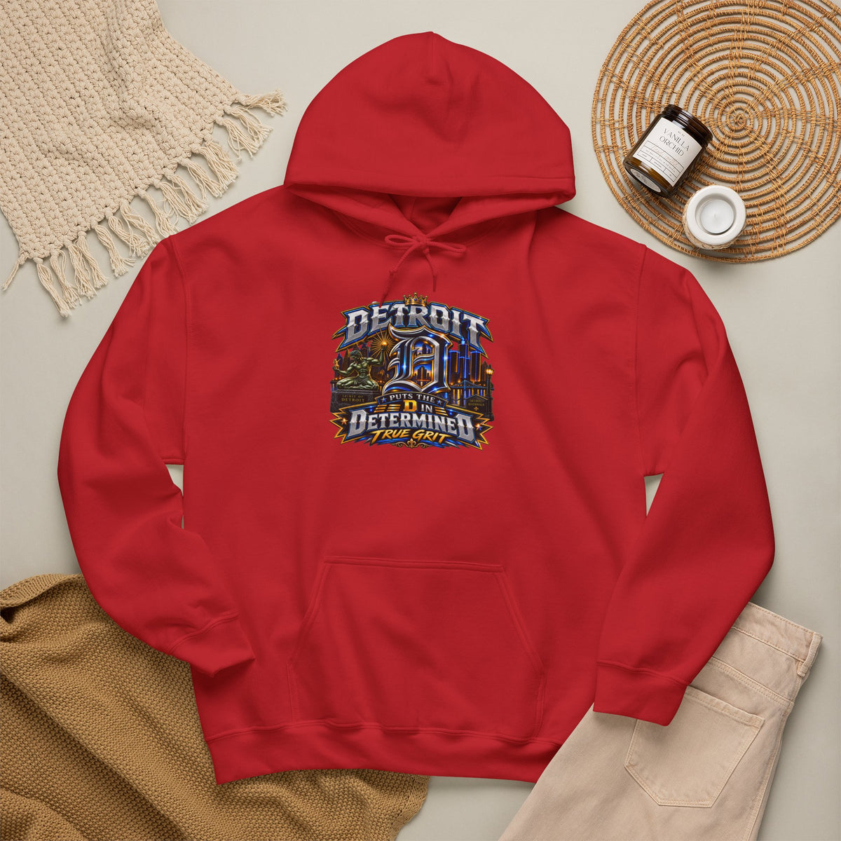 Detroit skyline determined slogan Hoodie | Motor City vintage style