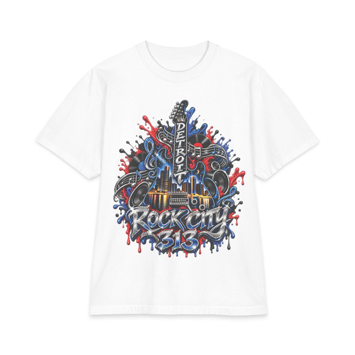 Detroit Rock City guitar truck graphic T-Shirt | 313 motor city music design