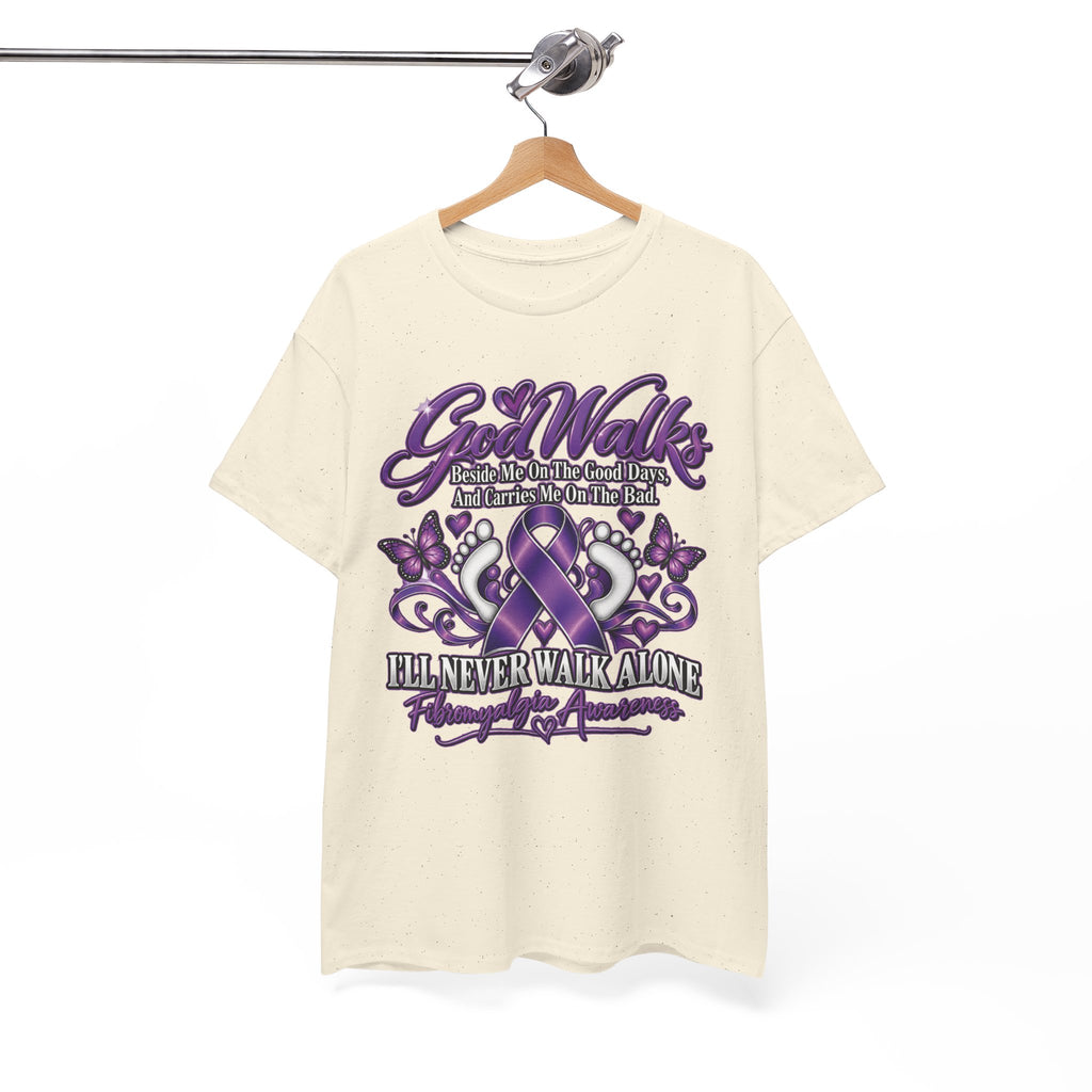 God Walks purple ribbon awareness T-Shirt | I'll Never Walk Alone design