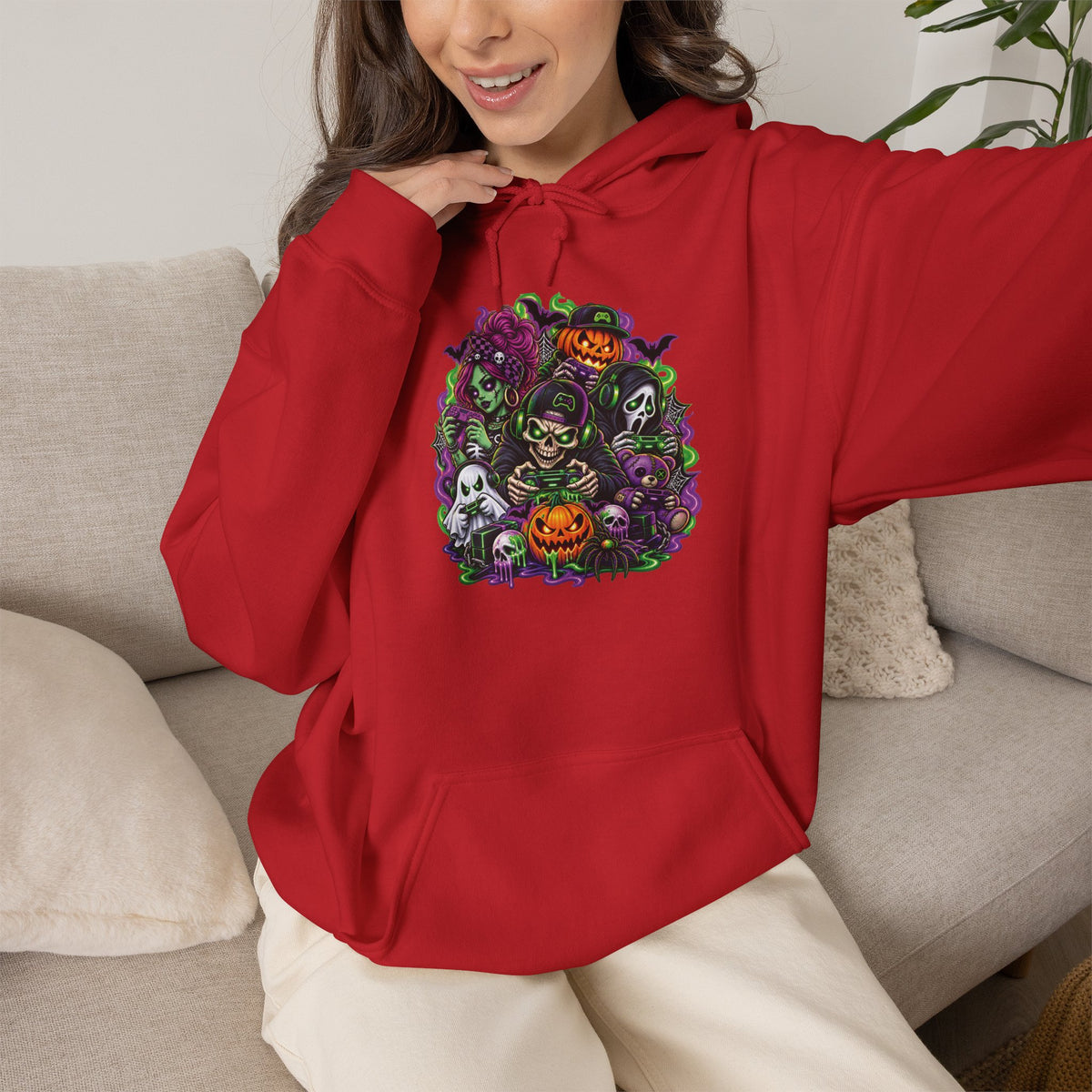 Spooky Halloween Skull Pumpkin Floral Hoodie | Haunted Garden Sweatshirt