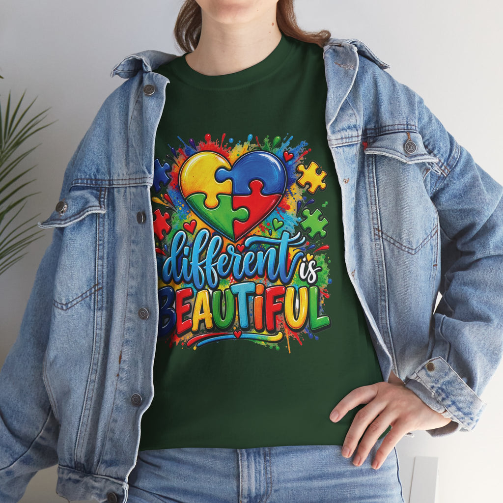 Different Is Beautiful Autism Puzzle Heart T-Shirt | Neurodiversity Awareness Tee