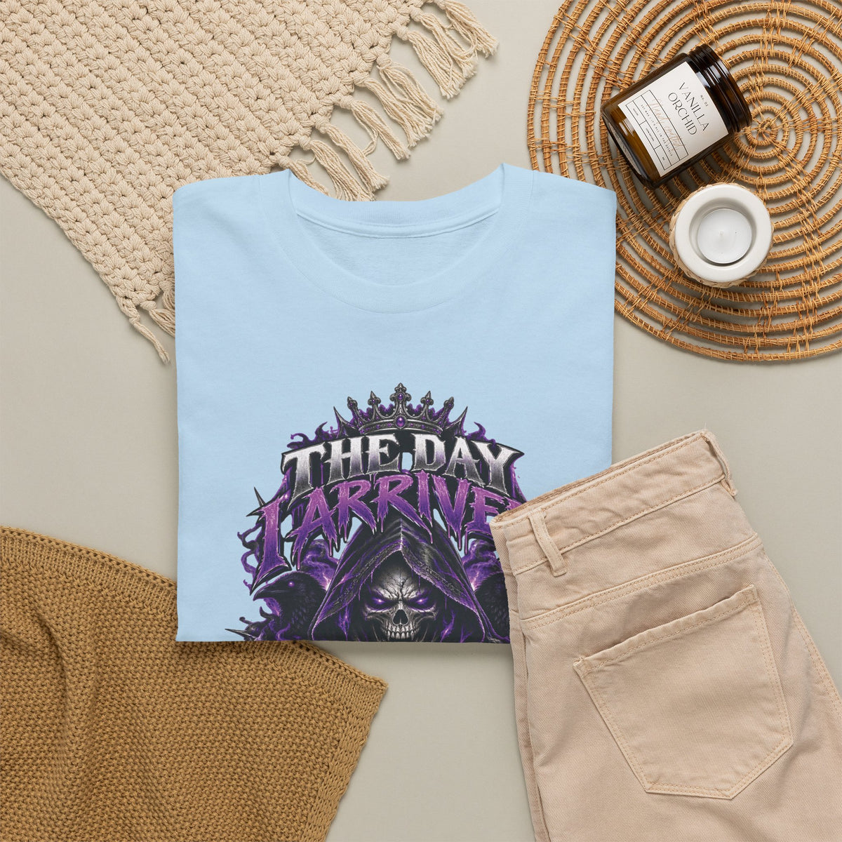 Grim Reaper Skull with Purple Flames T-Shirt | Gothic Death Quote Tee