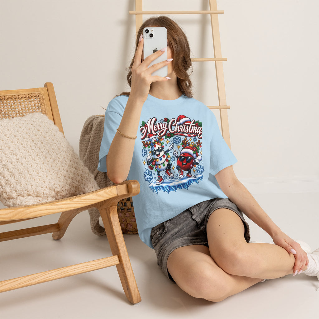 Merry Christmas Dancing Ornaments T-Shirt | Festive Snowflakes Holiday Tee