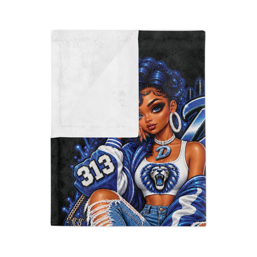 Detroit Lions Girl velveteen blanket | 313 True Grit football design