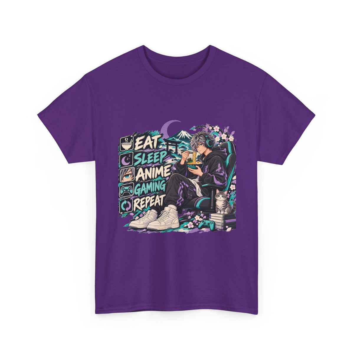Eat Sleep Anime Gaming Repeat Video Game Graphic T-Shirt