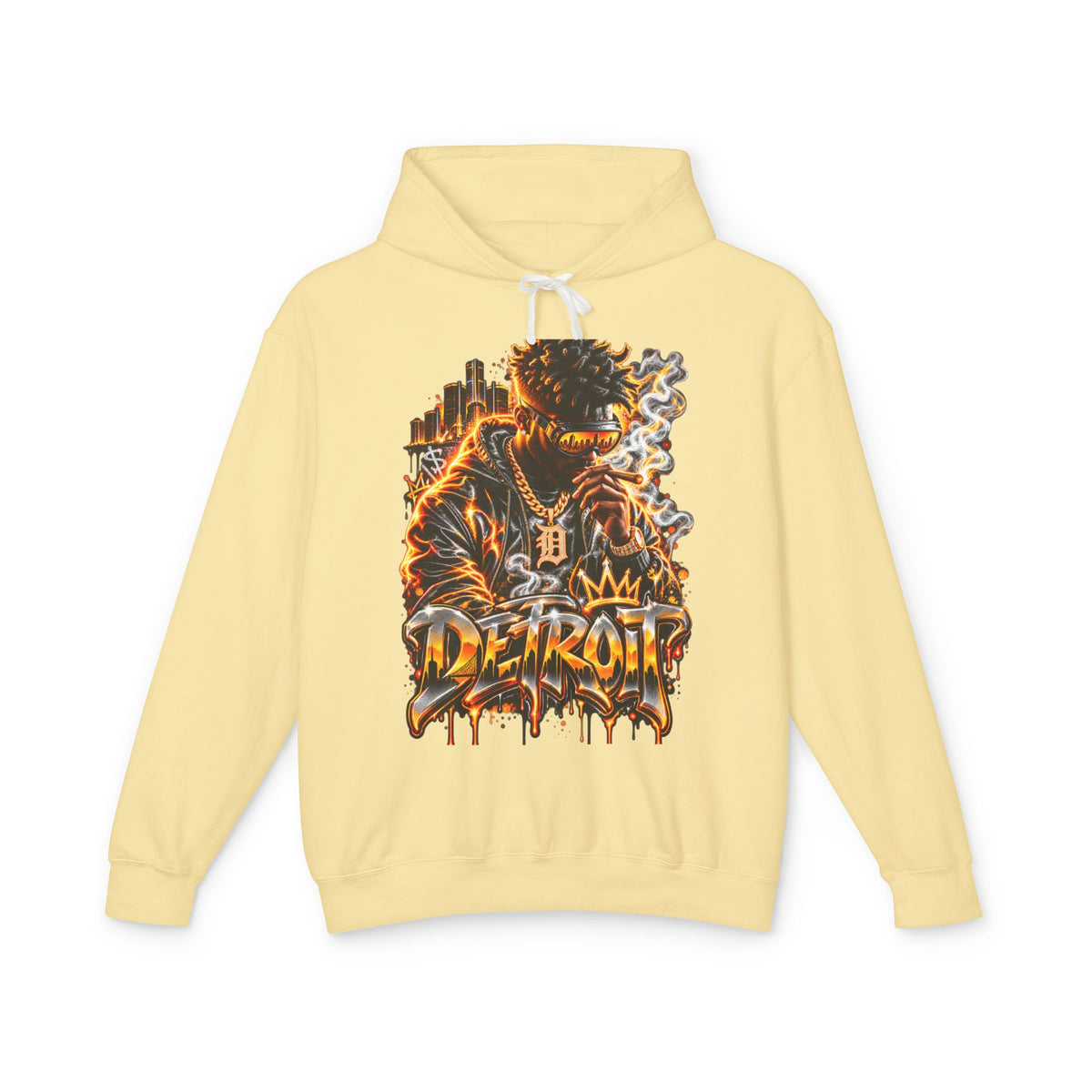 Detroit Flames Graphic Hoodie | City Skyline, Graffiti Drip Design