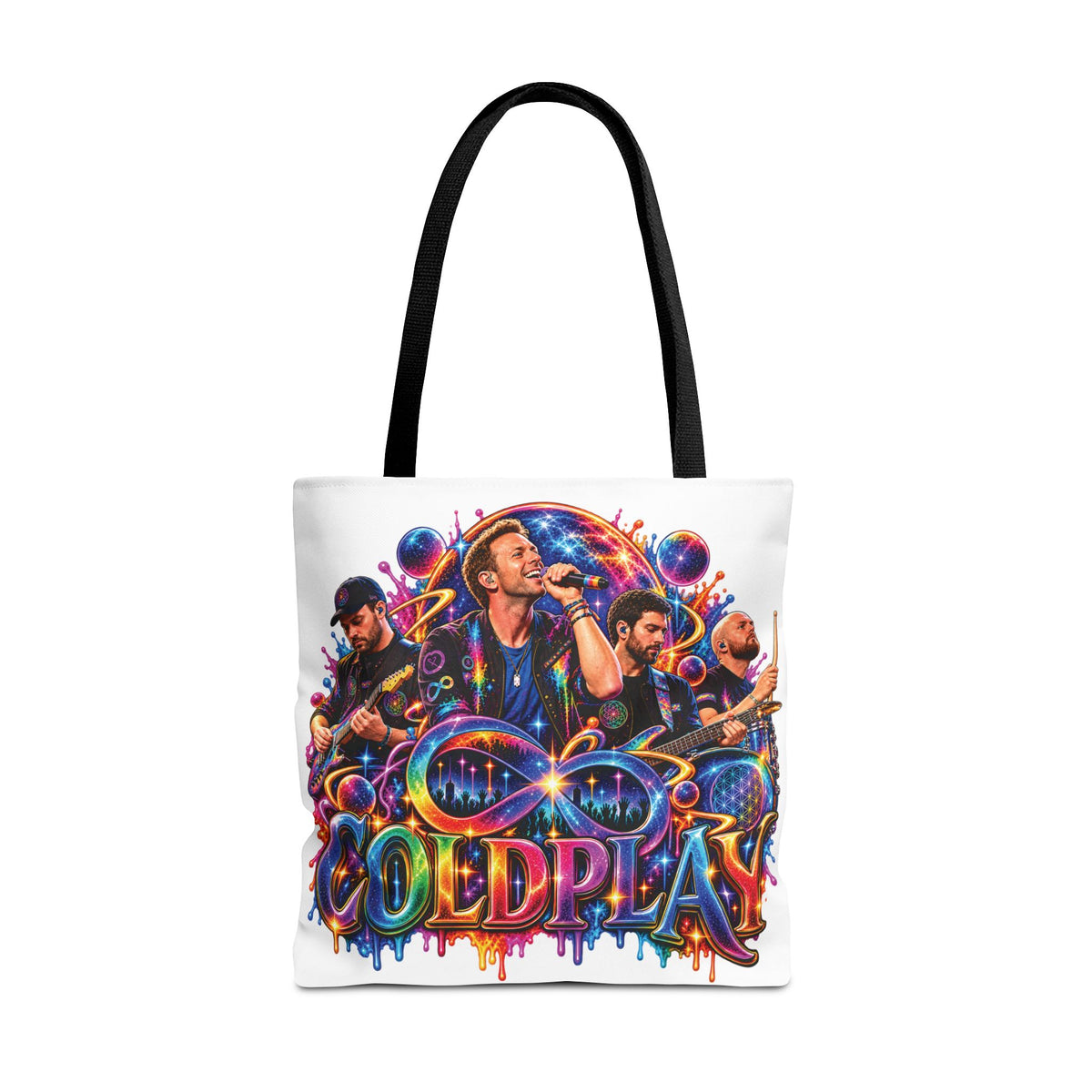 Colorful Coldplay Band Portrait Tote Bag | Music Concert Artwork Tote
