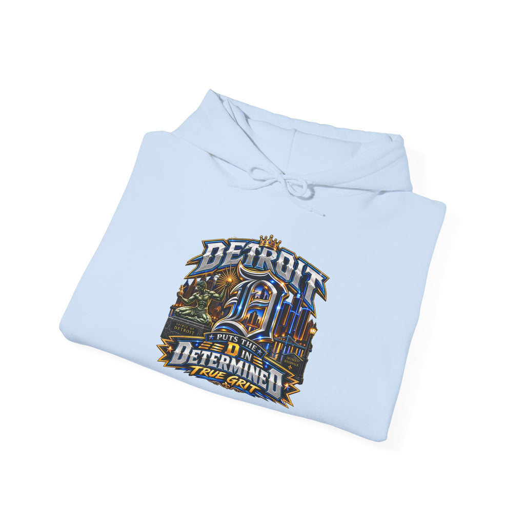 Detroit skyline determined slogan Hoodie | Motor City vintage style