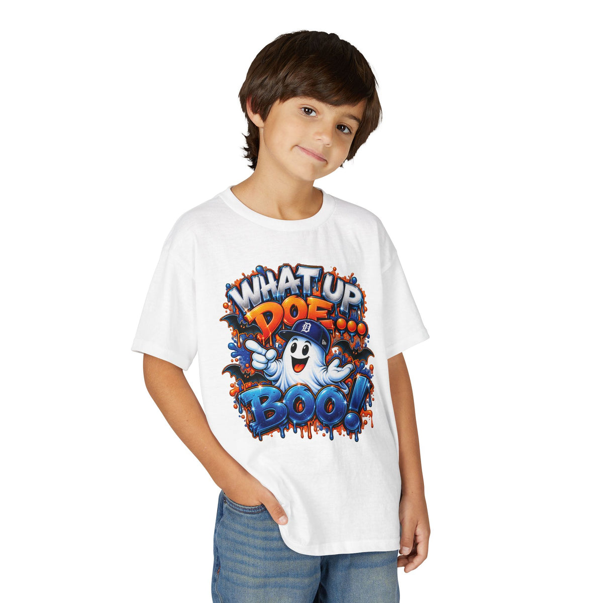 Det What Up Doe Boo! Ghost Graphic T-Shirt | Halloween Kids Tee