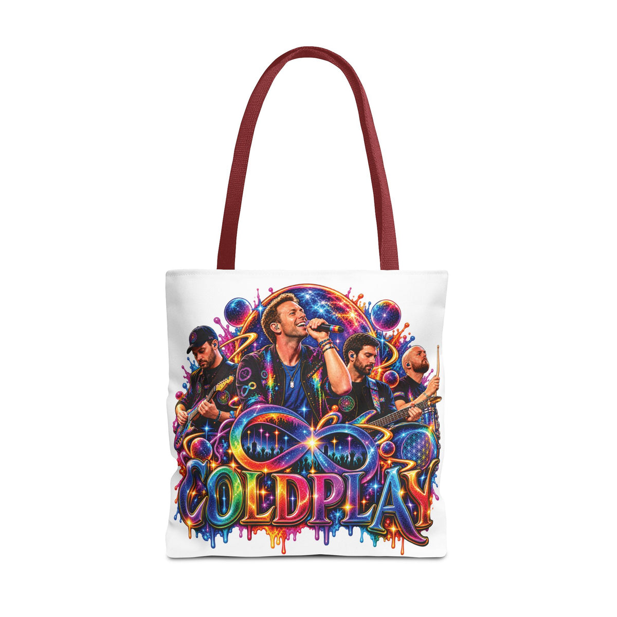 Colorful Coldplay Band Portrait Tote Bag | Music Concert Artwork Tote