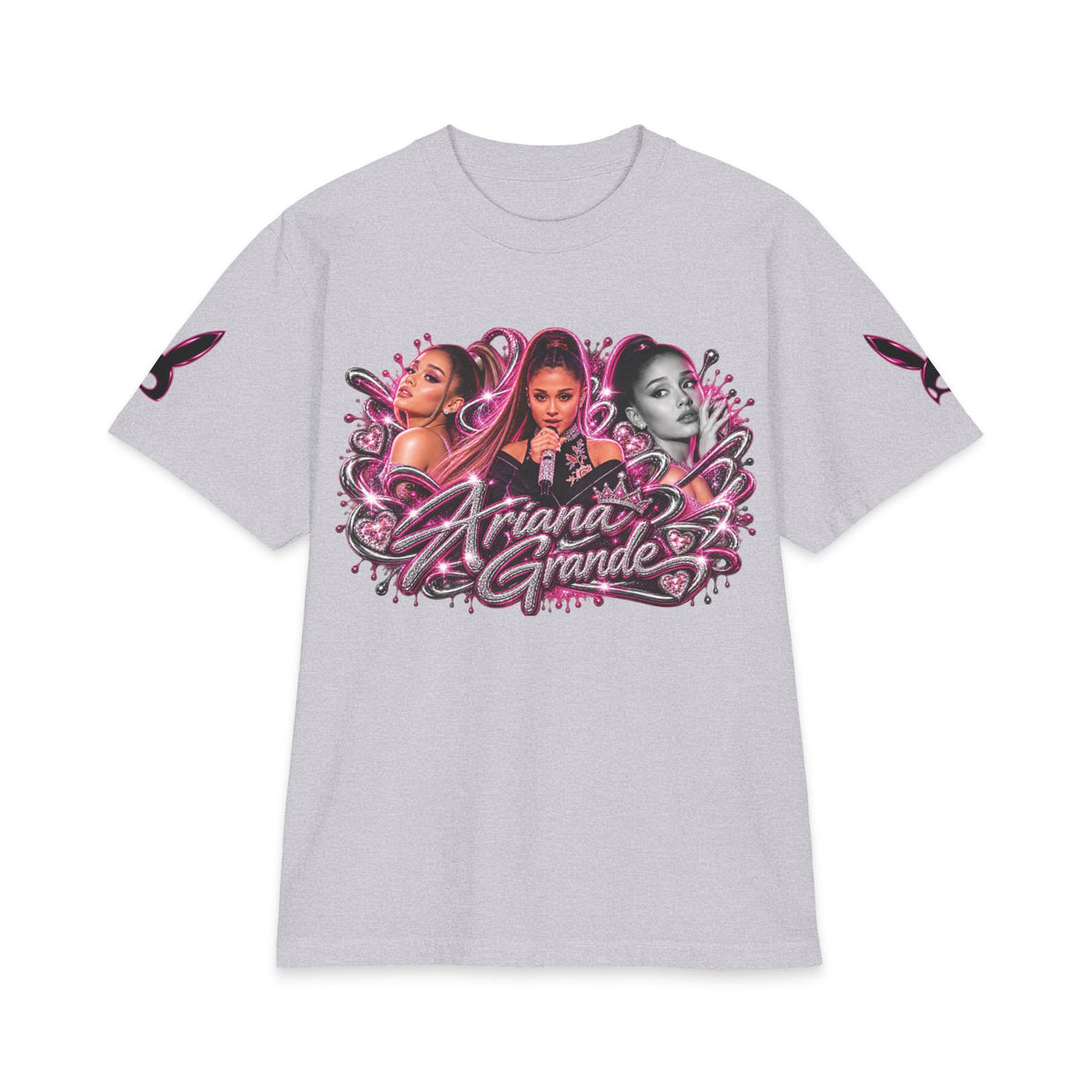 Ariana Pop Star Portraits T-Shirt | Pink Graphic Photo Collage