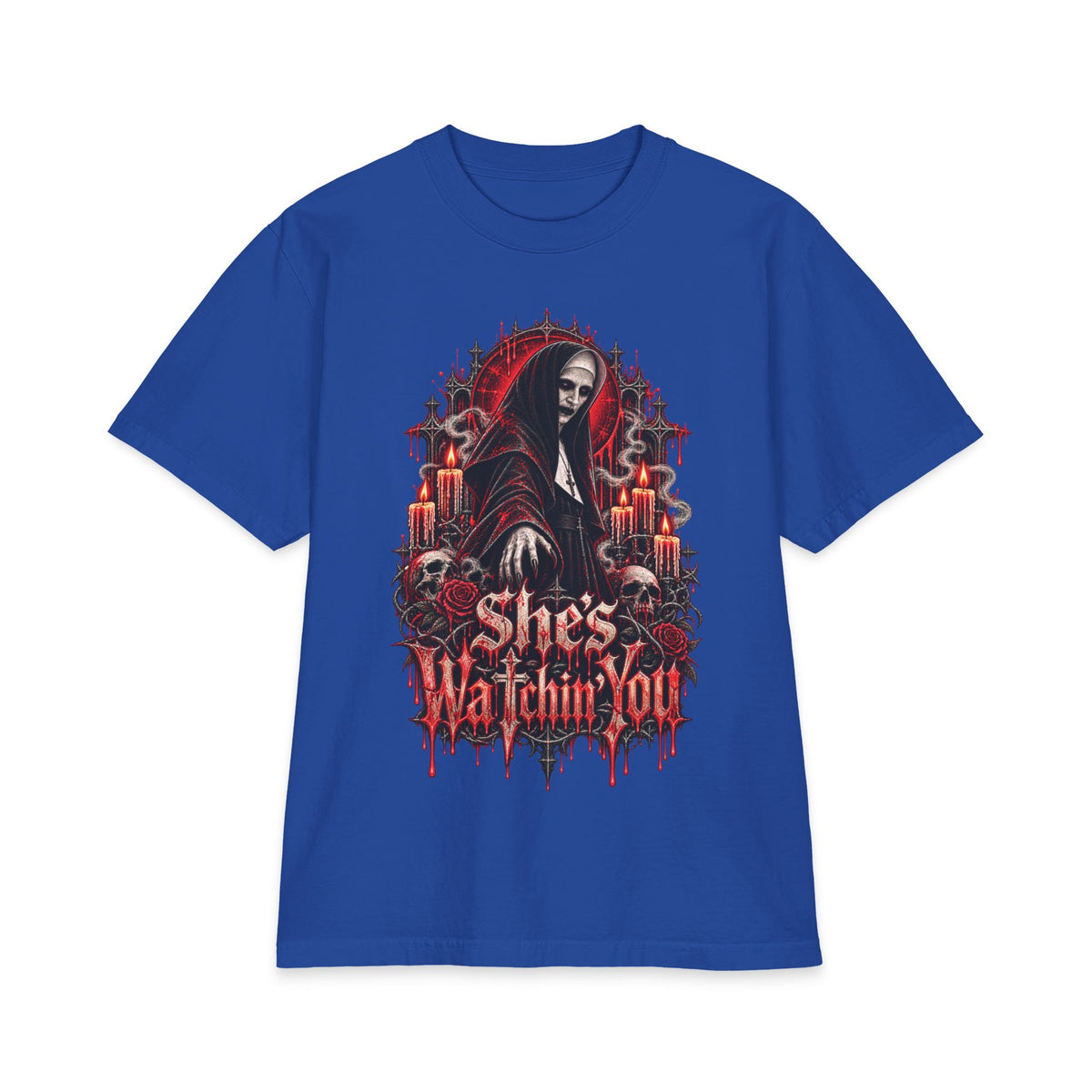 Horror Nun Illustration T-Shirt | Shes Watchin You Gothic Horror Tee